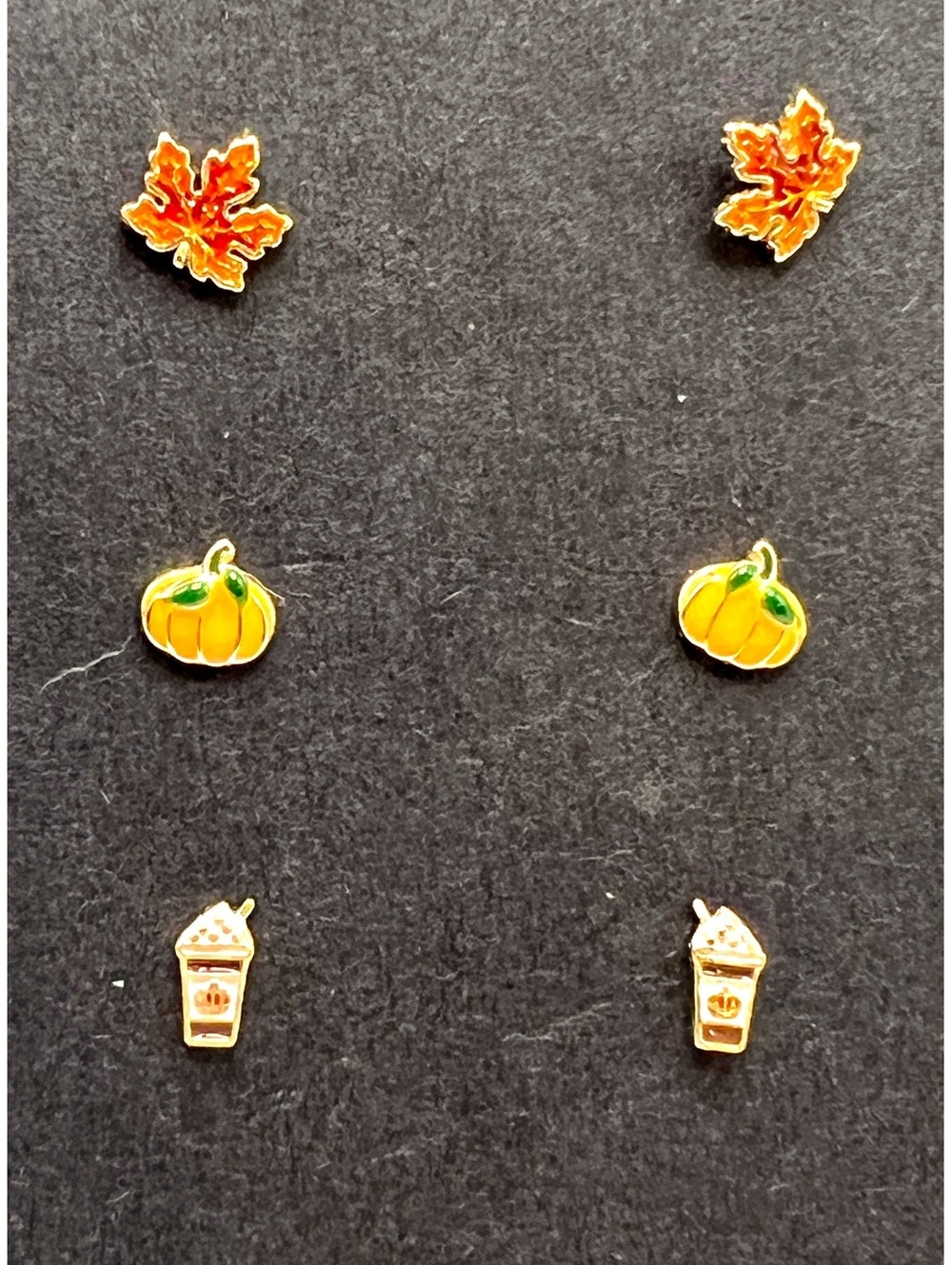 925 Sterling Silver Fall Stud Earrings Set Pumpkin Maple Leaf Coffee Cup